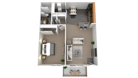 Floor plan for 1 bed, 1 bath, 788 sqft